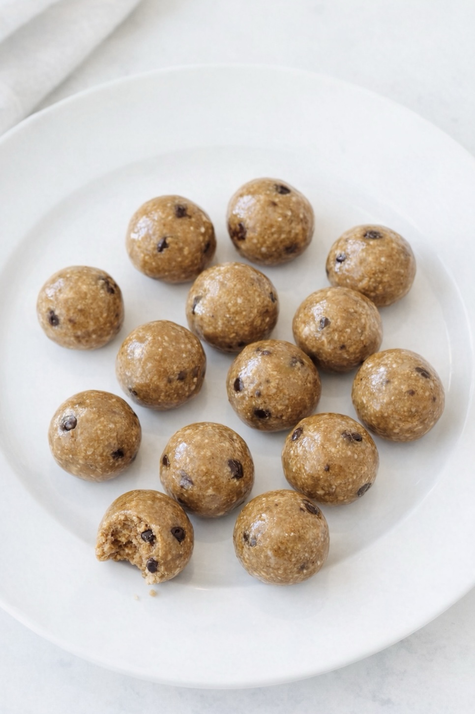 Chocolate chip snack bites on a plate