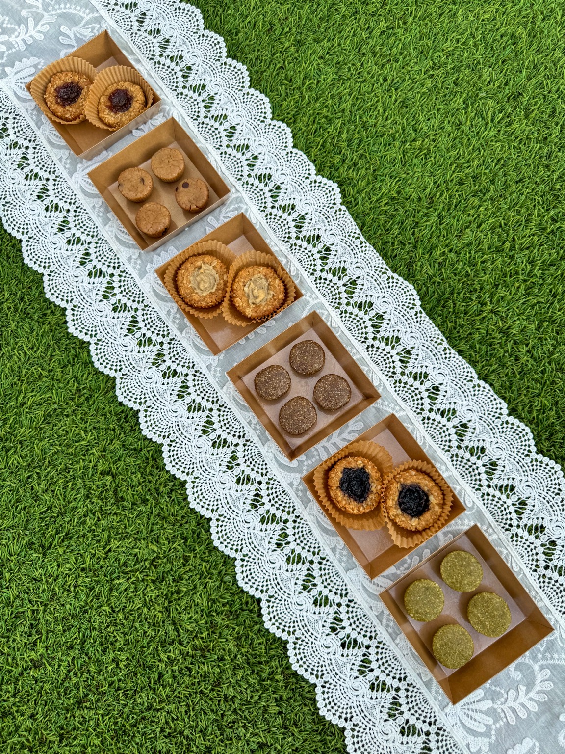 Assorted enJOY bites treats displayed outdoors